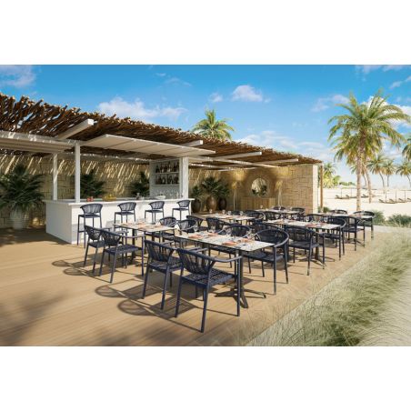 Tabouret de bar ALICANTE H75 d'extérieur - Aluminium bleu foncé, polyéthylène bleu abysse