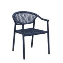 Fauteuil de terrasse DENIA H45 empilable d'extérieur - Aluminium bleu foncé, polyéthylène bleu abysse