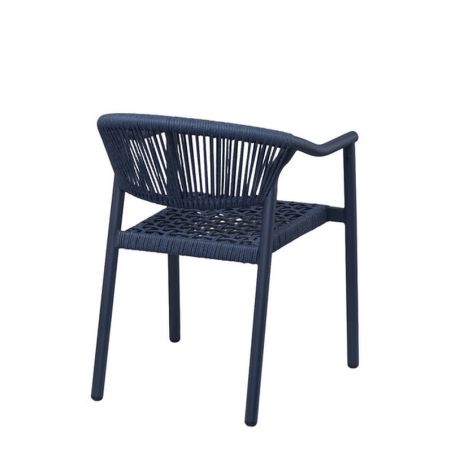 Fauteuil de terrasse DENIA H45 empilable d'extérieur - Aluminium bleu foncé, polyéthylène bleu abysse