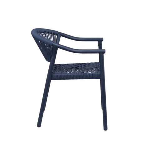 Fauteuil de terrasse DENIA H45 empilable d'extérieur - Aluminium bleu foncé, polyéthylène bleu abysse