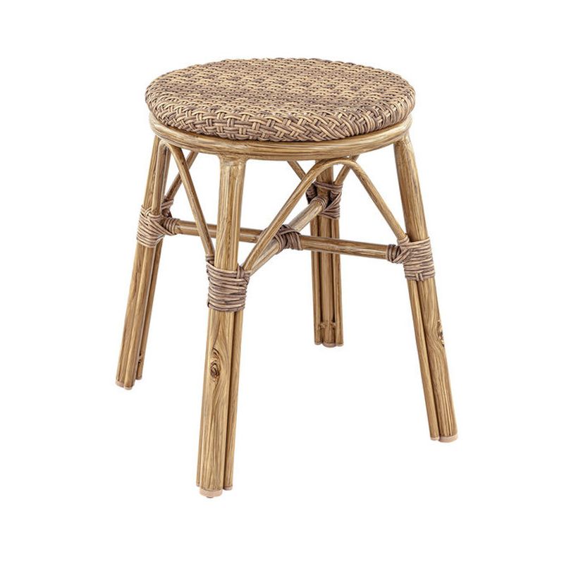 Tabouret de cuisine BREST H45 empilable d'extérieur - Aluminium effet bambou caramel, tressage PE imitation rotin noisette