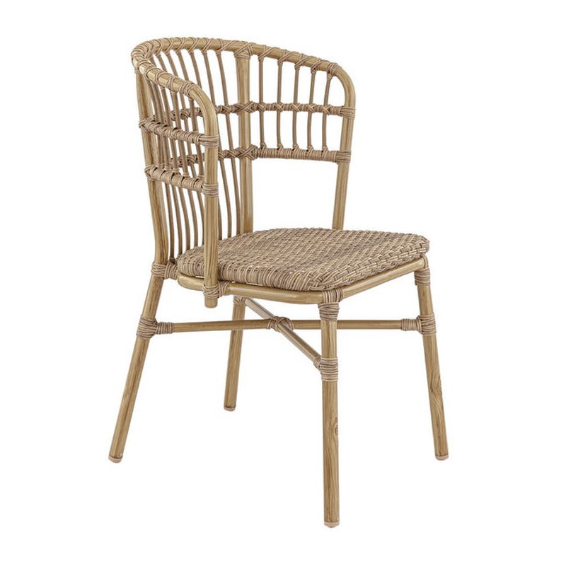 Chaise de terrasse ORLEANS H45 empilable d'extérieur - Aluminium effet bambou caramel, tressage PE imitation rotin noisette