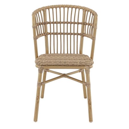 Chaise de terrasse ORLEANS H45 empilable d'extérieur - Aluminium effet bambou caramel, tressage PE imitation rotin noisette