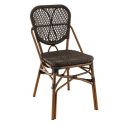 Chaise de terrasse DAX H46 empilable d'extérieur - Aluminium effet bambou et tressage PE imitation rotin marron foncé