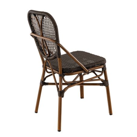 Chaise de terrasse DAX H46 empilable d'extérieur - Aluminium effet bambou et tressage PE imitation rotin marron foncé