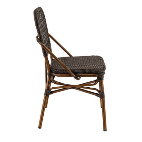 Chaise de terrasse DAX H46 empilable d'extérieur - Aluminium effet bambou et tressage PE imitation rotin marron foncé