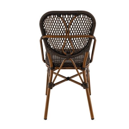 Chaise de terrasse DAX H46 empilable d'extérieur - Aluminium effet bambou et tressage PE imitation rotin marron foncé