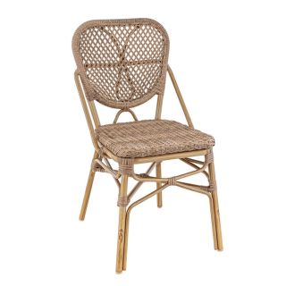Chaise de terrasse DAX H46 empilable d'extérieur - Aluminium effet bambou caramel, tressage PE imitation rotin noisette