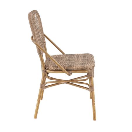 Chaise de terrasse DAX H46 empilable d'extérieur - Aluminium effet bambou caramel, tressage PE imitation rotin noisette