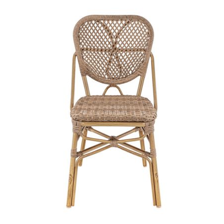 Chaise de terrasse DAX H46 empilable d'extérieur - Aluminium effet bambou caramel, tressage PE imitation rotin noisette