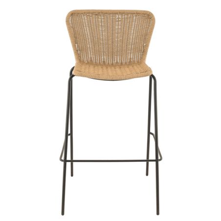 Tabouret de bar LOYD H77 empilable d'extérieur - Métal noir, tressage PE imitation rotin naturel