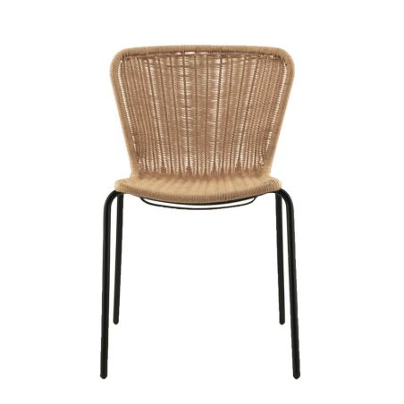 Chaise de terrasse LOOM H48 empilable d'extérieur - Métal noir, tressage PE imitation rotin naturel
