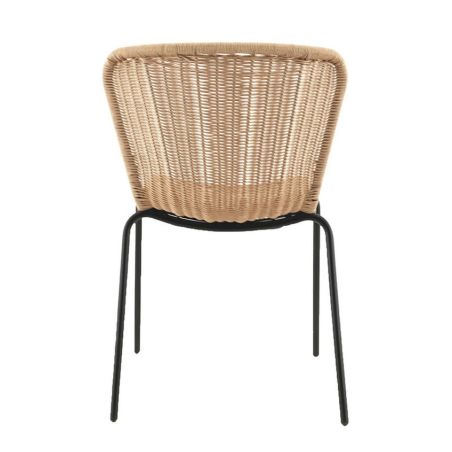 Chaise de terrasse LOOM H48 empilable d'extérieur - Métal noir, tressage PE imitation rotin naturel