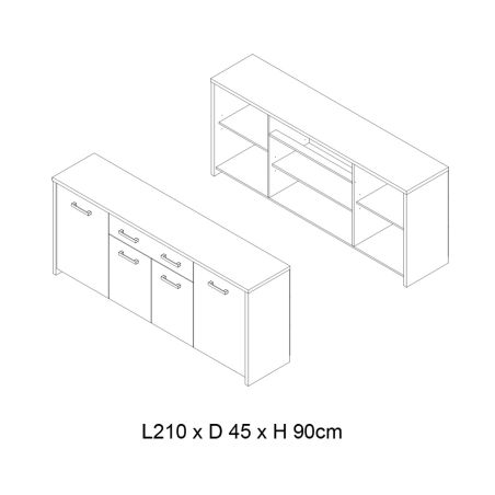 Buffet 210 cm TREVOR avec 4 portes et 1 tiroir