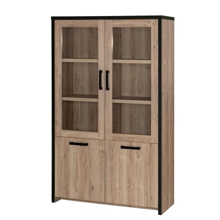 Vitrine 4 portes TREVOR en décor chêne d'été