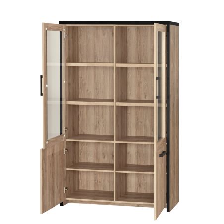 Vitrine 4 portes TREVOR en décor chêne d'été