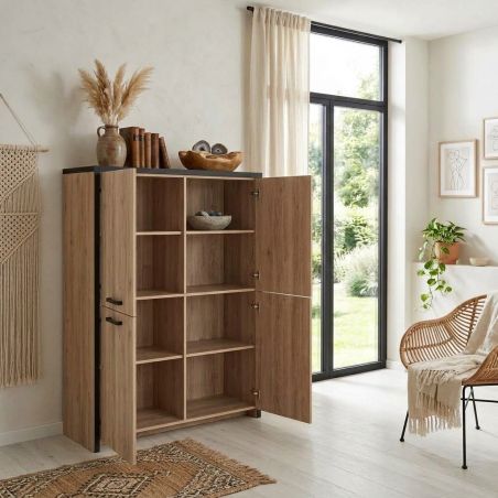 Buffet haut 4 portes TREVOR en décor chêne d'été