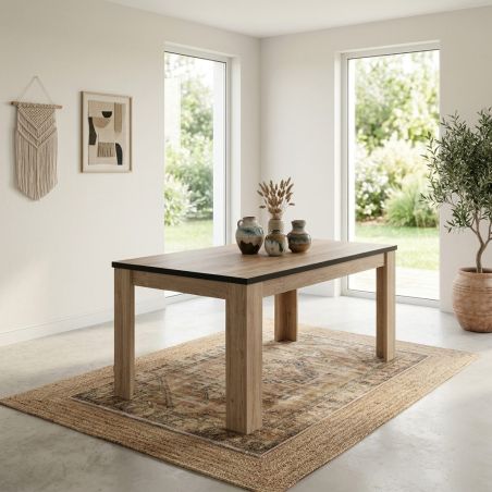 Salle à manger complète TREVOR en décor chêne clair avec buffet haut