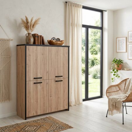 Salle à manger complète TREVOR en décor chêne clair avec buffet haut
