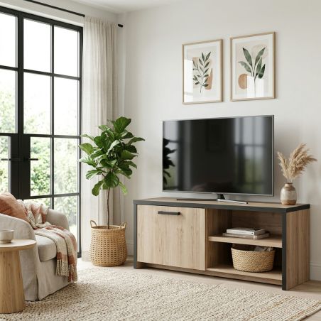Meuble TV 126 cm TREVOR avec 1 porte et 2 niches ouvertes