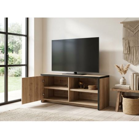 Meuble TV 126 cm TREVOR avec 1 porte et 2 niches ouvertes