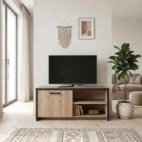 Meuble TV 126 cm TREVOR avec 1 porte et 2 niches ouvertes