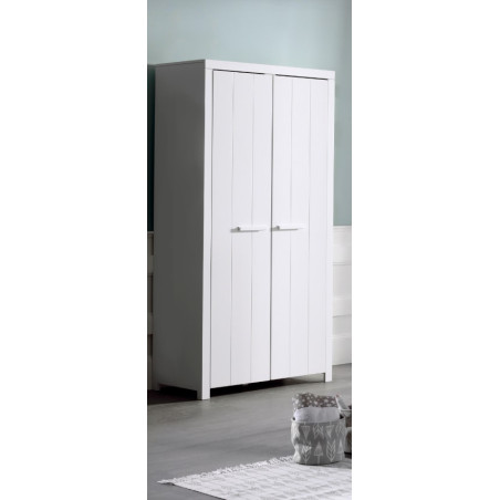 Armoire 2 portes ALCESTE - Pin massif, blanc