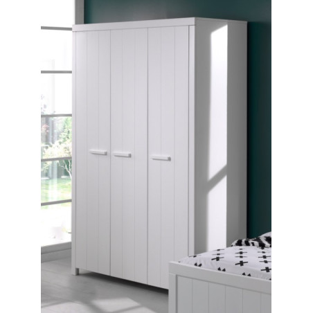 Armoire 3 portes ALCESTE - Pin massif, blanc