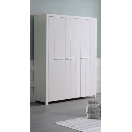 Armoire 3 portes ALCESTE - Pin massif, blanc