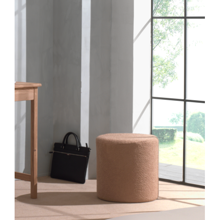 Pouf bouclé SYLVAIN - 100% Polyester, brun