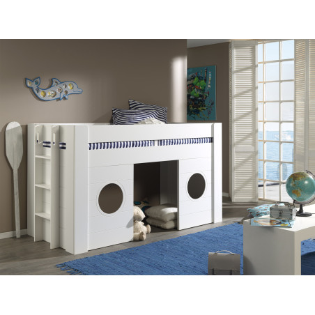 Lit mi-hauteur MARNIE 90 x 200 cm - MDF, blanc