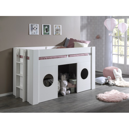 Lit mi-hauteur MARNIE 90 x 200 cm - MDF, blanc