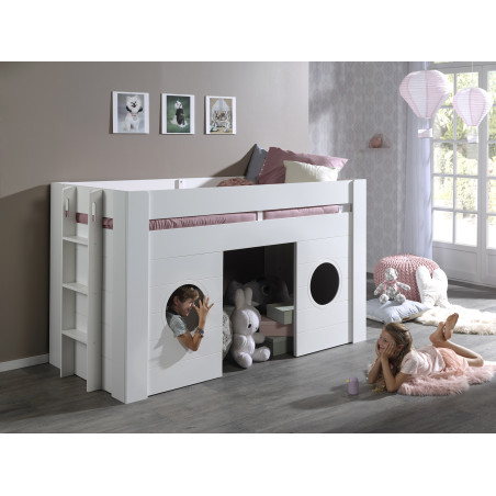 Lit mi-hauteur MARNIE 90 x 200 cm - MDF, blanc