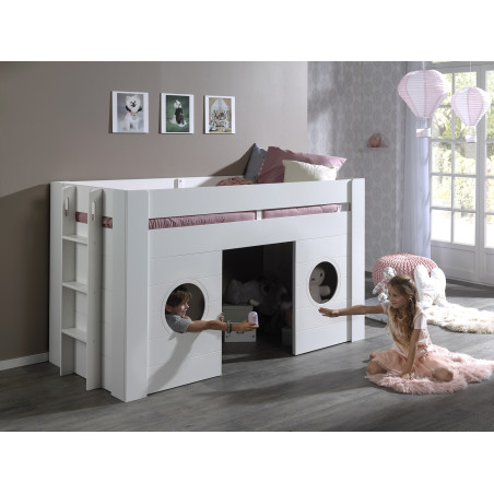 Lit mi-hauteur MARNIE 90 x 200 cm - MDF, blanc