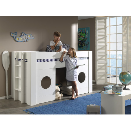 Lit mi-hauteur MARNIE 90 x 200 cm - MDF, blanc