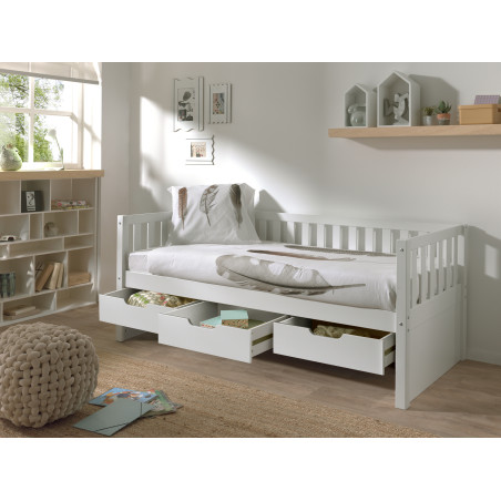 Lit capitaine (91) EUDES 90 x 200 cm - Pin massif, blanc