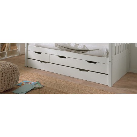 Lit gigogne EUDES 90 x 190 cm - Pin massif, blanc