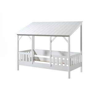Lit cabane (03) toit HANSEL 90 x 200 cm - Pin massif, blanc