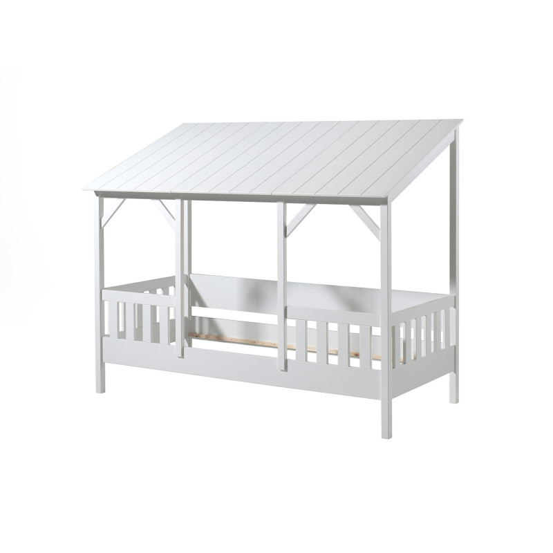 Lit cabane (03) toit HANSEL 90 x 200 cm - Pin massif, blanc