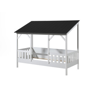 Lit cabane (03) toit HANSEL 90 x 200 cm - Pin massif, blanc/noir