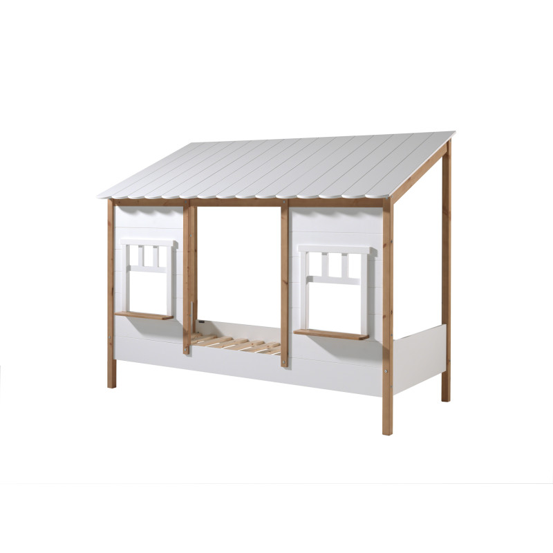 Lit cabane (05) HANSEL 90 x 200 cm - Pin massif, blanc