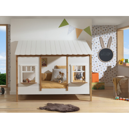 Lit cabane (05) HANSEL 90 x 200 cm - Pin massif, blanc