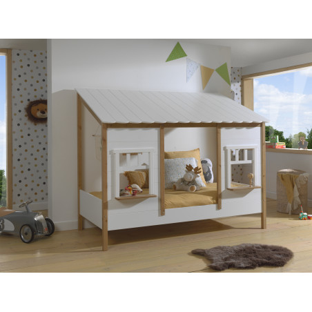Lit cabane (05) HANSEL 90 x 200 cm - Pin massif, blanc