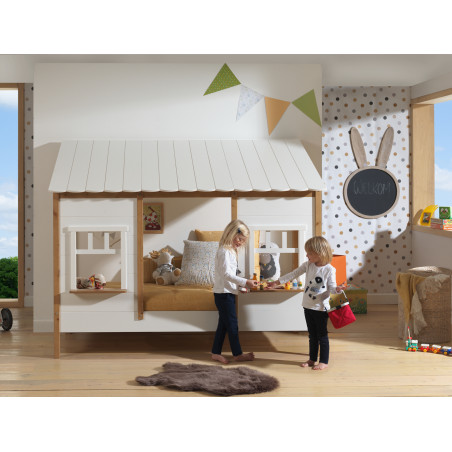 Lit cabane (05) HANSEL 90 x 200 cm - Pin massif, blanc