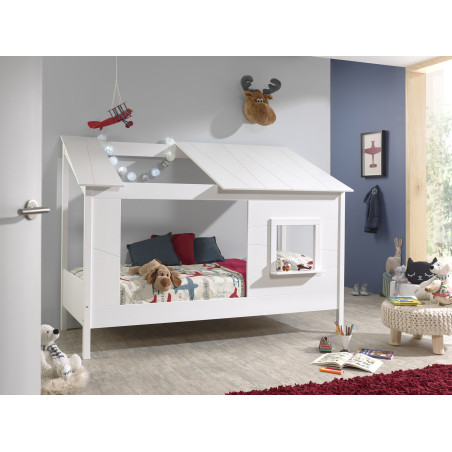 Lit cabane (26) HANSEL 90 x 200 cm - Pin massif, blanc
