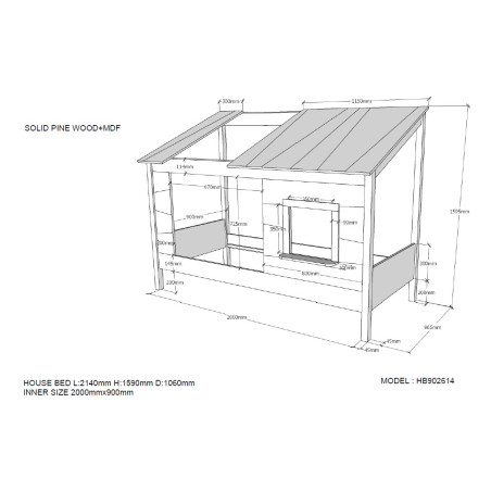 Lit cabane (26) HANSEL 90 x 200 cm - Pin massif, blanc