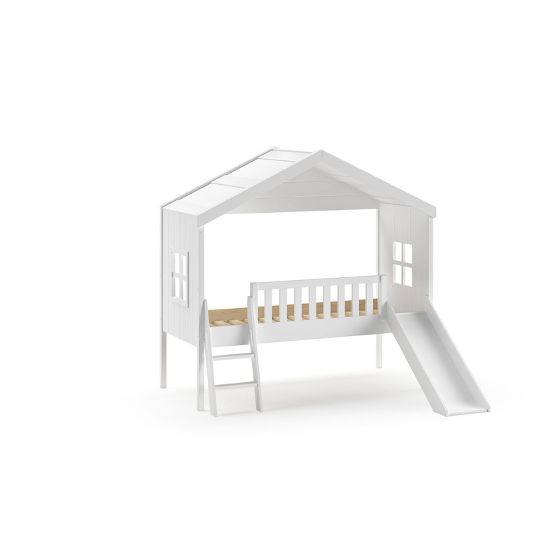 Lit cabane avec gigogne HANSEL 90 x 200 cm - Pin scandinave, blanc
