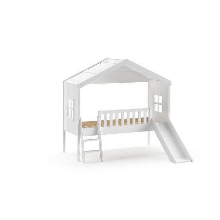 Lit cabane avec gigogne HANSEL 90 x 200 cm - Pin scandinave, blanc