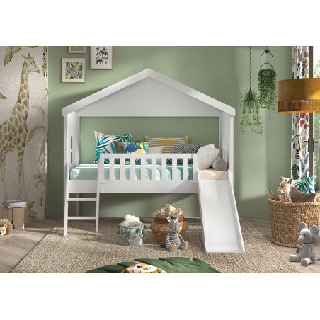 Lit cabane avec gigogne HANSEL 90 x 200 cm - Pin scandinave, blanc