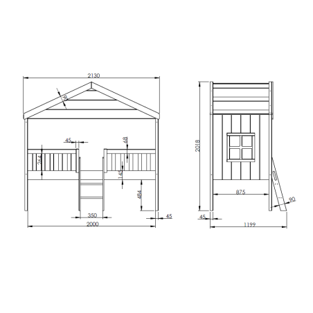 Lit cabane avec échelle HANSEL 90 x 200 cm - Pin scandinave, blanc